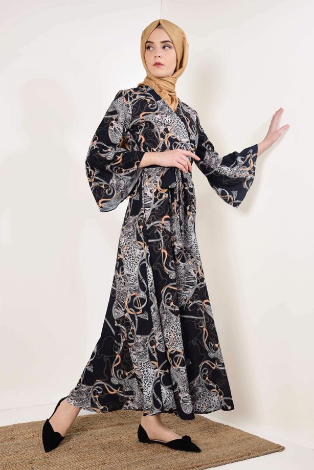 Vêtements hijab  Flywheel Sleeve Leopard Print Dress T 540492 - TRENDTESETTÜR