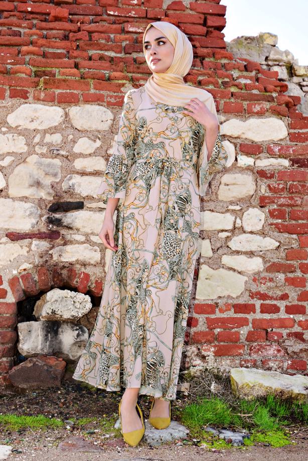 Vêtements hijab  Flywheel Sleeve Leopard Print Dress T 540492 - TRENDTESETTÜR