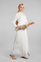 Hijab clothing CREAM Buttoned Polka Dot Dress T 8937-1 