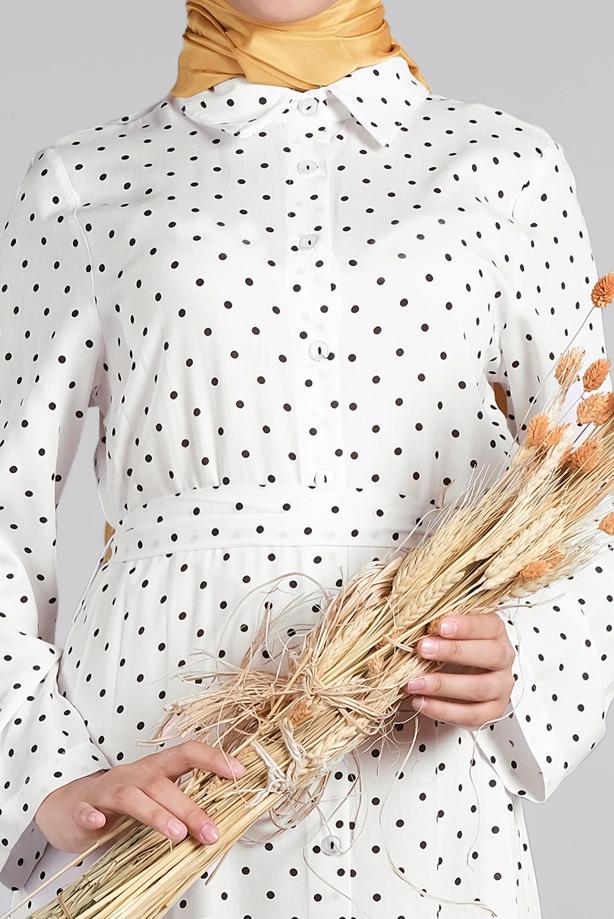 Vêtements hijab  Buttoned Polka Dot Dress T 8937-1  - TRENDTESETTÜR