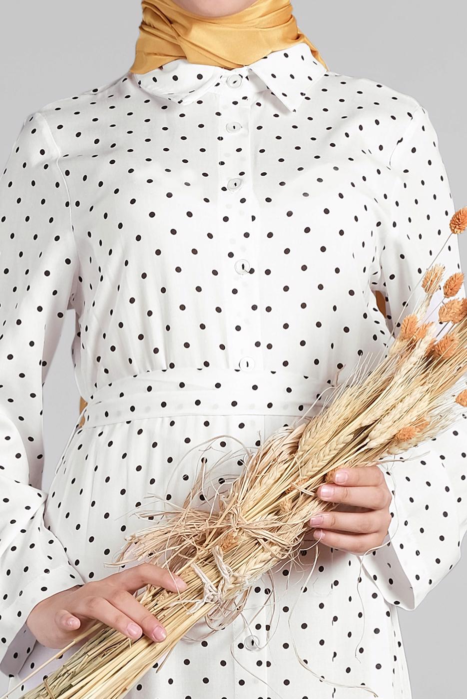 Hijab clothing CREAM Buttoned Polka Dot Dress T 8937-1 