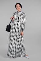 Tesettür giyim KREM DÜĞMELİ PUANTİYE DESENLİ ELBİSE 8937-2