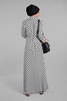 Tesettür giyim KREM DÜĞMELİ PUANTİYE DESENLİ ELBİSE 8937-2
