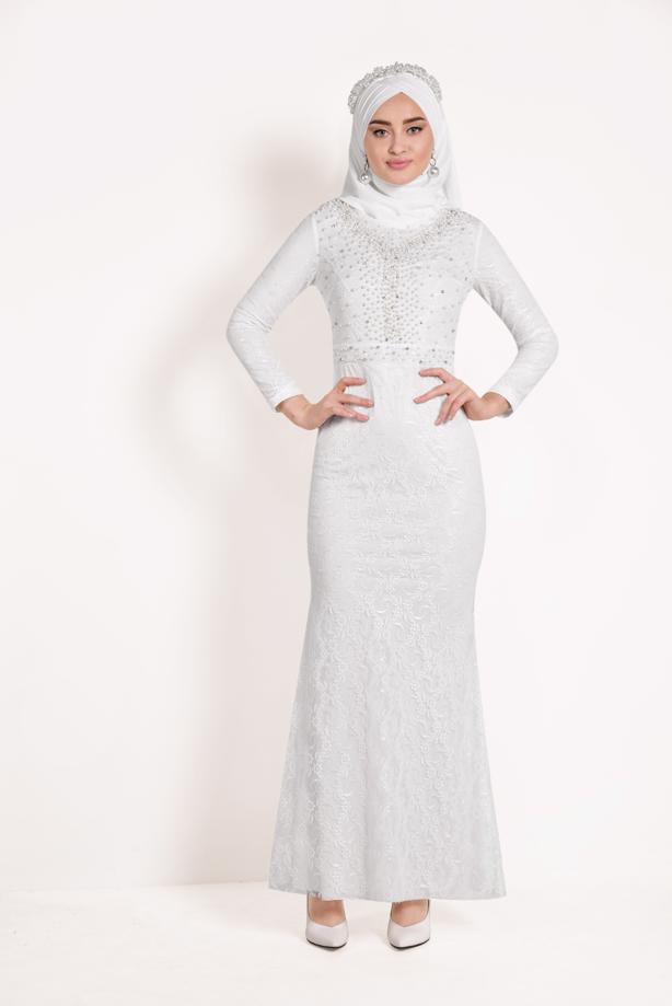 Hijab clothing  Lace Fish Cut Evening Dress T 24293 - TRENDTESETTÜR