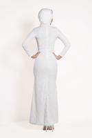 Hijab clothing WHITE Lace Fish Cut Evening Dress T 24293