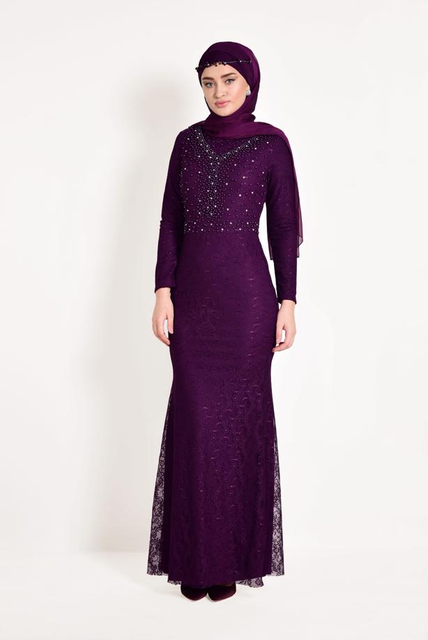 Hijab clothing  Lace Fish Cut Evening Dress T 24293 - TRENDTESETTÜR