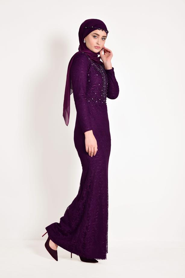 Hijab clothing  Lace Fish Cut Evening Dress T 24293 - TRENDTESETTÜR