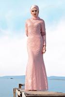 Hijab clothing POWDER Lace Fish Cut Evening Dress T 24293