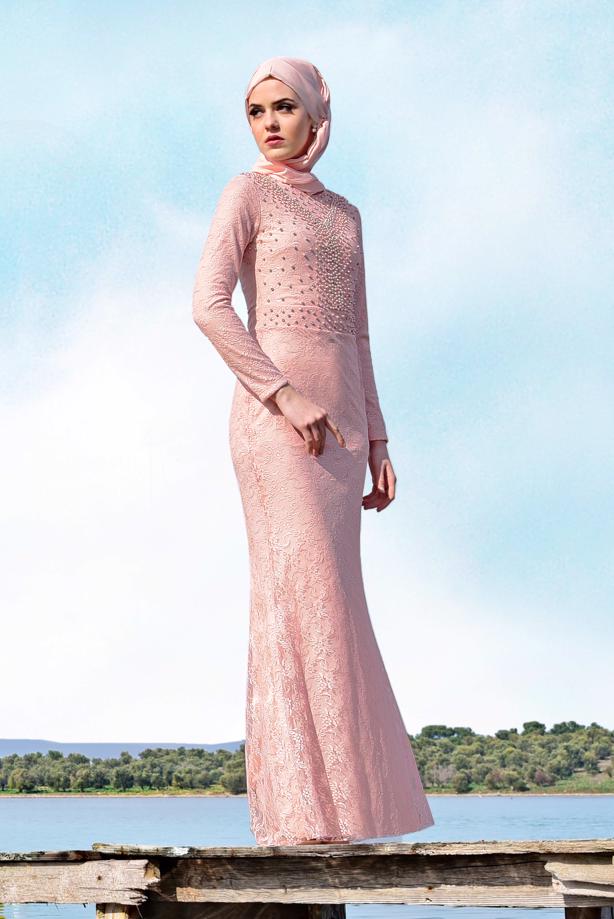 Hijab clothing  Lace Fish Cut Evening Dress T 24293 - TRENDTESETTÜR