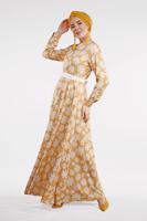 Tesettür giyim TURUNCU ÇİÇEK DESENLİ ELBİSE 32391