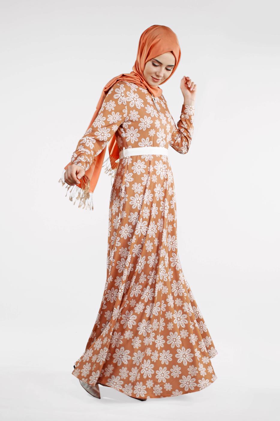 Tesettür giyim PEMBE ÇİÇEK DESENLİ ELBİSE 32391