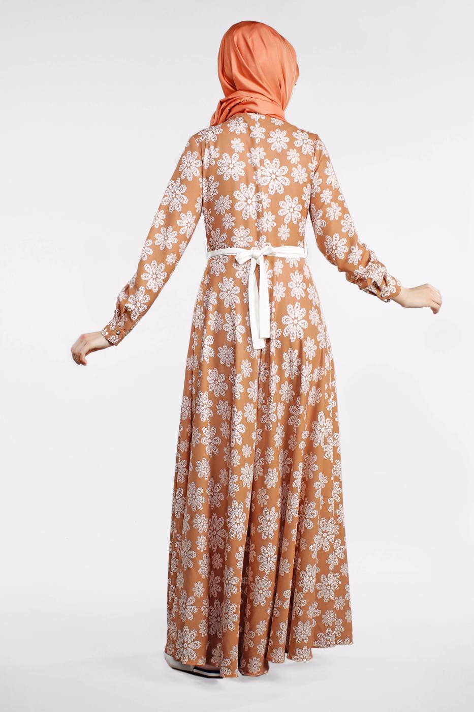 Tesettür giyim PEMBE ÇİÇEK DESENLİ ELBİSE 32391