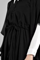 Tesettür giyim SİYAH YARIM KOL VOLANLI ELBİSE  38302