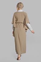 Tesettür giyim KAHVE YARIM KOL VOLANLI ELBİSE  38302