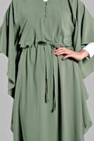 Tesettür giyim YEŞİL YARIM KOL VOLANLI ELBİSE  38302