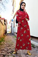 Tesettür giyim KIRMIZI FLORAL DESENLİ ELBİSE T 59181