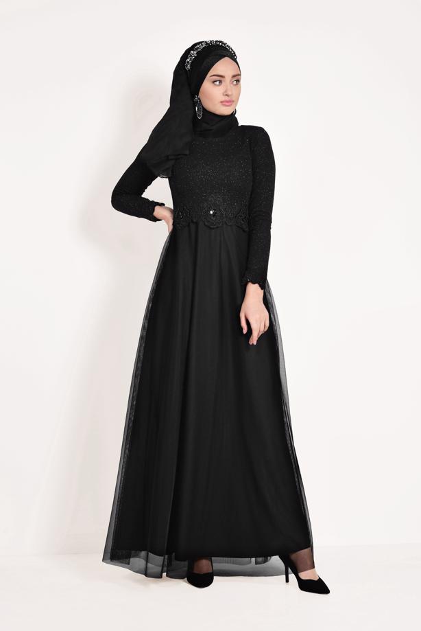 Hijab clothing  Guipure Detail Tulle Evening Dress T 66083  - TRENDTESETTÜR