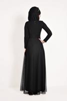 Hijab clothing BLACK Guipure Detail Tulle Evening Dress T 66083 