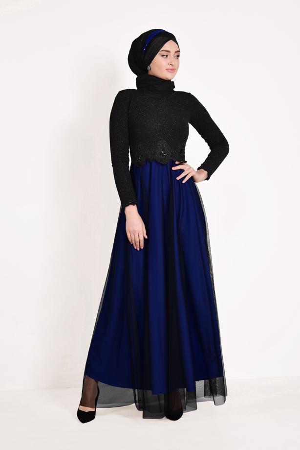 Hijab clothing  Guipure Detail Tulle Evening Dress T 66083  - TRENDTESETTÜR