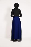 Hijab clothing BLACK Guipure Detail Tulle Evening Dress T 66083 