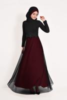 Hijab clothing BLACK Guipure Detail Tulle Evening Dress T 66083 