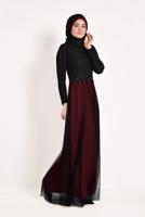 Hijab clothing BLACK Guipure Detail Tulle Evening Dress T 66083 