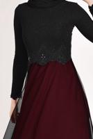 Hijab clothing BLACK Guipure Detail Tulle Evening Dress T 66083 