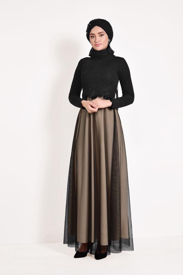 Hijab clothing  Guipure Detail Tulle Evening Dress T 66083  - TRENDTESETTÜR