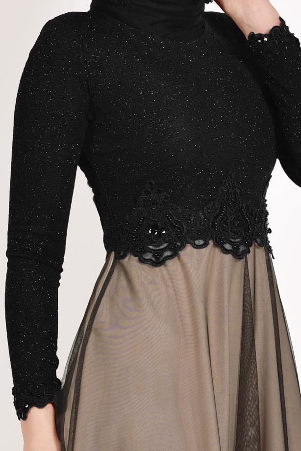 Hijab clothing  Guipure Detail Tulle Evening Dress T 66083  - TRENDTESETTÜR