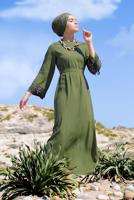 Tesettür giyim YEŞİL PUL PAYET İŞLEMELİ ELBİSE 72391