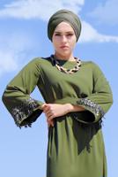 Tesettür giyim YEŞİL PUL PAYET İŞLEMELİ ELBİSE 72391