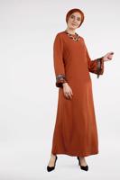 Tesettür giyim TURUNCU PUL PAYET İŞLEMELİ ELBİSE 72391