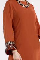Tesettür giyim TURUNCU PUL PAYET İŞLEMELİ ELBİSE 72391