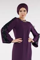 Tesettür giyim MOR PUL PAYETLİ ABİYE ELBİSE 82391