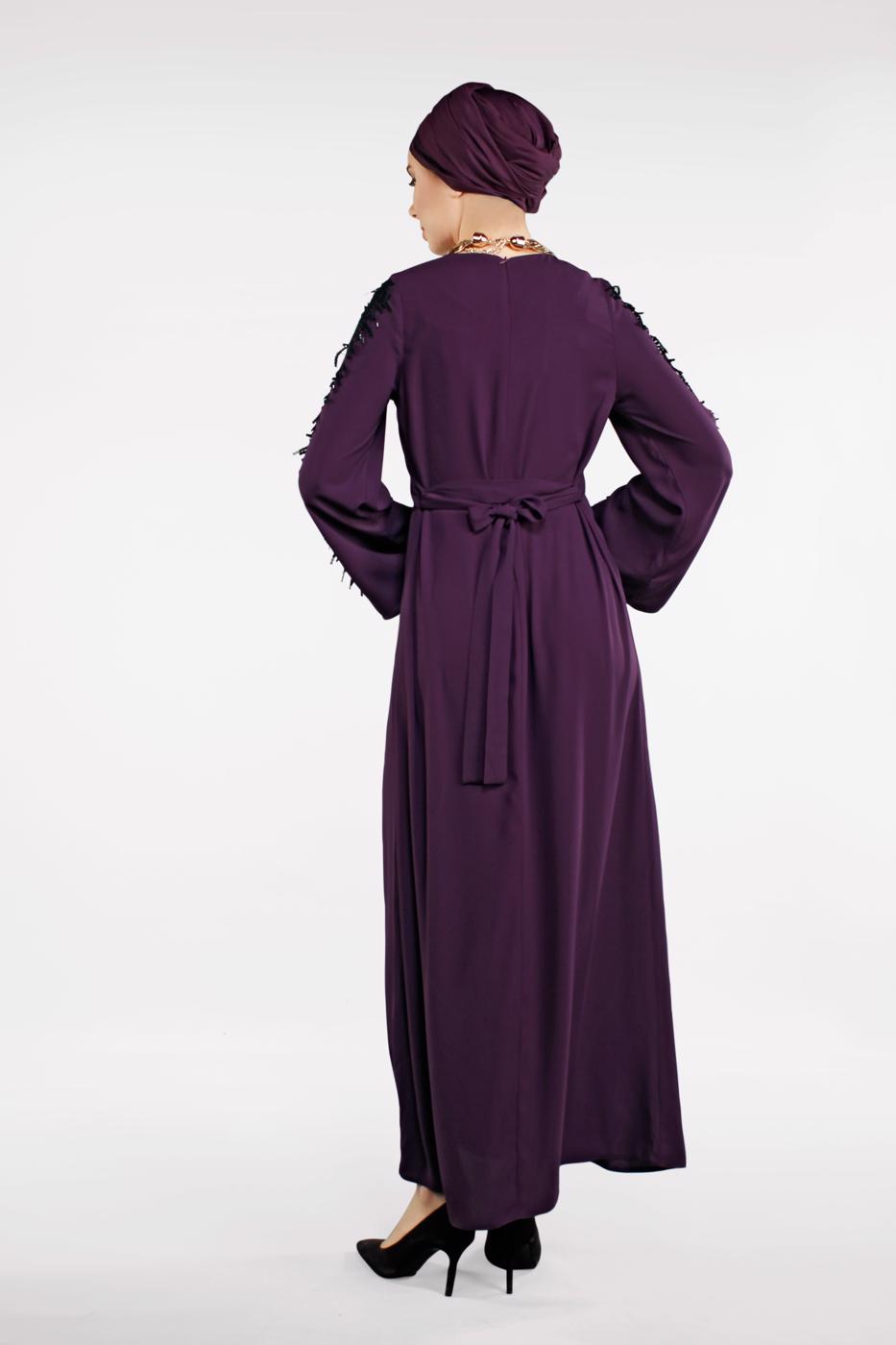 Tesettür giyim MOR PUL PAYETLİ ABİYE ELBİSE 82391