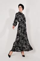 Tesettür giyim SİYAH DESENLİ PAMUKLU ELBİSE T 0026