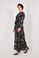 Tesettür giyim SİYAH DESENLİ PAMUKLU ELBİSE T 0026