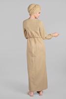 Tesettür giyim BEJ CEP DETAYLI DÜĞMELİ ELBİSE 52 