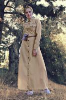 Tesettür giyim BEJ KEMERLİ ÖNDEN DÜĞMELİ ELBİSE 82 