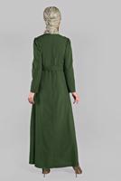 Tesettür giyim HAKİ DÜĞME DETAYLI ELBİSE 094 