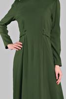 Tesettür giyim HAKİ DÜĞME DETAYLI ELBİSE 094 