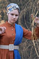 Tesettür giyim KAHVE DÜĞMELİ BELDEN BAĞCIKLI ELBİSE 174 