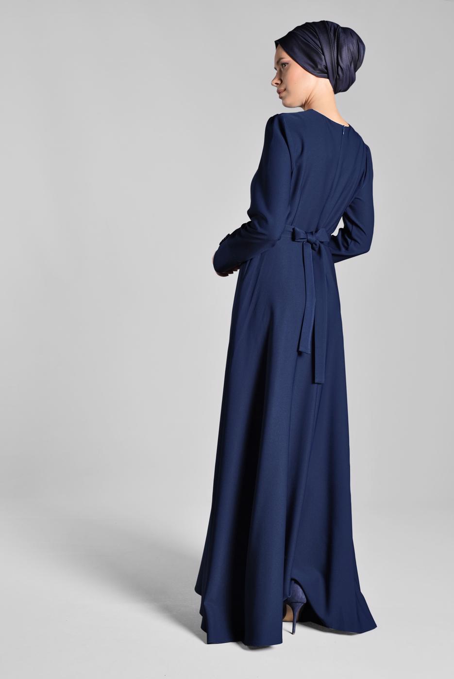 Tesettür giyim LACİVERT 3 BOYUTLU ÇİÇEK DETAYLI ELBİSE 226