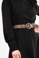 Tesettür giyim SİYAH LEOPAR KEMERLİ UZUN ELBİSE 351