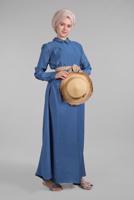 Tesettür giyim MAVİ SIRTI DÜĞMELİ ELBİSE 394 