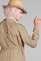 Tesettür giyim BEJ SIRTI DÜĞMELİ ELBİSE 394 