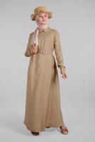 Tesettür giyim BEJ SIRTI DÜĞMELİ ELBİSE 394 