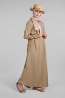 Tesettür giyim BEJ SIRTI DÜĞMELİ ELBİSE 394 
