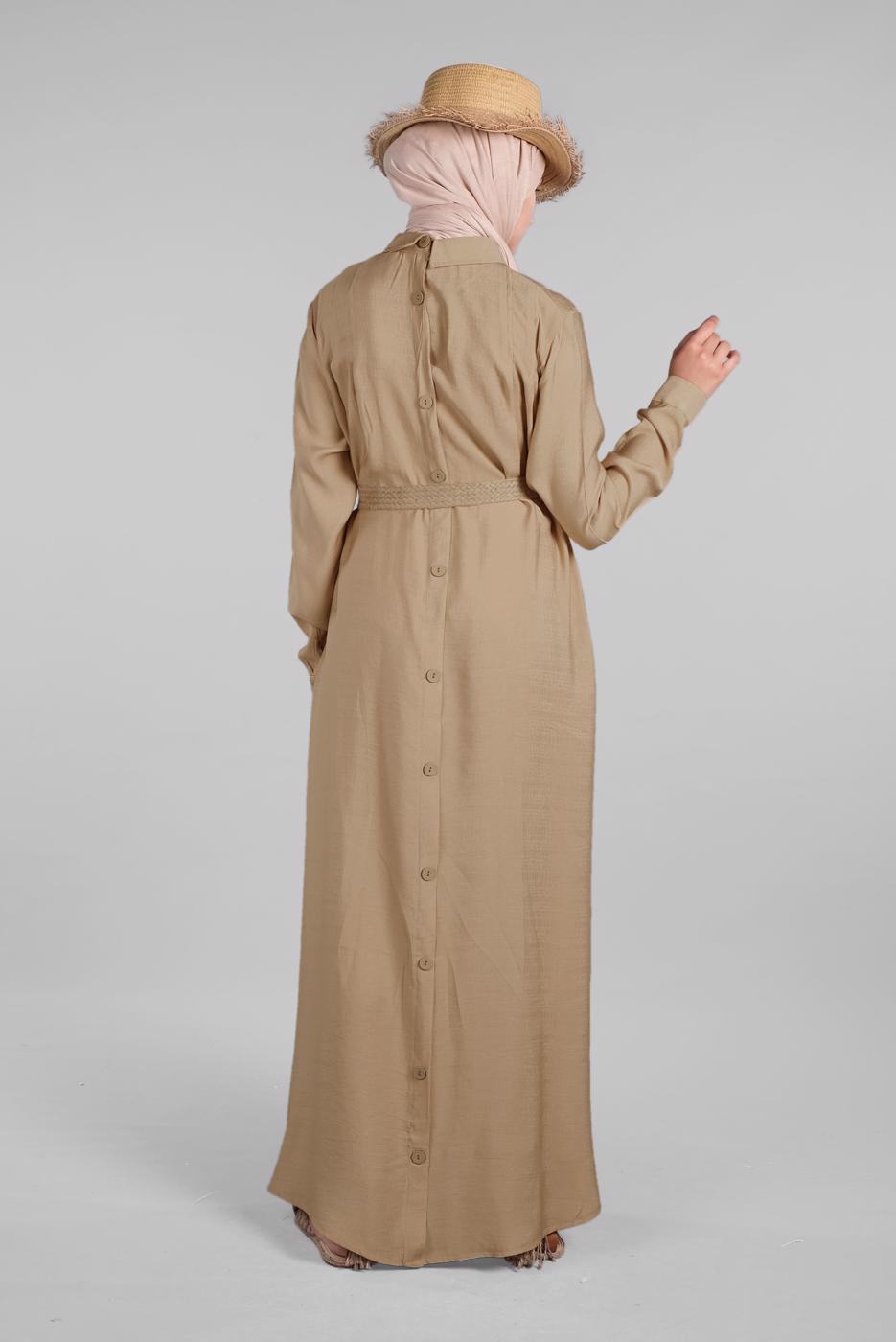 Tesettür giyim BEJ SIRTI DÜĞMELİ ELBİSE 394 