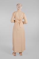 Tesettür giyim BEJ KOMPLE DÜĞMELİ CEPLİ ELBİSE 474 
